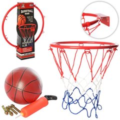Баскетбол, м'ячі та набори - фото Дитяче баскетбольне кільце (з металу) з сіткою, м'ячиком та кріпленнями - діаметр 32 см