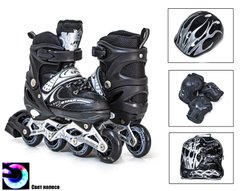 Роликовые коньки - фото Ролики (размер M) - черные | светятся колеса, шлем, защита, H m B 3