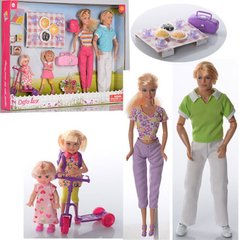Куклы - фото Набор кукол семья - кукла типа барби и кен, 2 дочки, набор для пикника, аксессуары, куколы Дефа (Defa), 8301