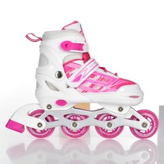 Фото товара - Роликовые коньки раздвижные (35-38 размер), передние колеса светятся, цвет белый с розовым, Profi A 4144-M-P