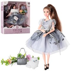 Шарнирная Кукла Эмилия с собачкой, букетом и сумочкой, Limo Toy M 4684
