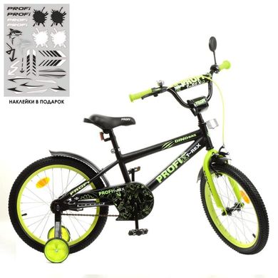 Дитячий двоколісний велосипед, колеса 18 дюймів (чорний із зеленим), серія Dino, Profi Y1871-1