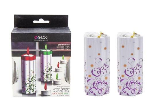 Фото товару Набір чайних свічок з кольоровими вогнями (кольоропламені свічки) з підсвічником, 6 шт, 2 кольори, GL4001-RG,  GL4001-RG