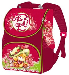 Ранец (рюкзак) - короб ортопедический для девочки - Мишка Тедди в шляпке, стильный прованс, Smile 988087, Smile 988625