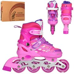 Фото товара - Роликовые коньки раздвижные (35-38 размер), светящееся переднее колесо - малинов цвет, для девочек, Profi A 4144-M-V