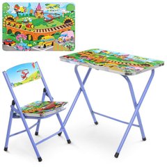 Детская мебель - фото Набор детской складной мебели (столик, стульчик), для мальчика, с машинками