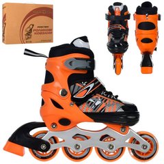Роликовые коньки - фото Ролики раздвижные (31-34 размер), светящееся колесо - цвет оранжевый с черным