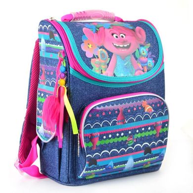 Фото товара - Ранец (рюкзак) - каркасный школьный для девочки - Тролли цвет джинс, H-11 Trolls, 553405, 1 Вересня 553405