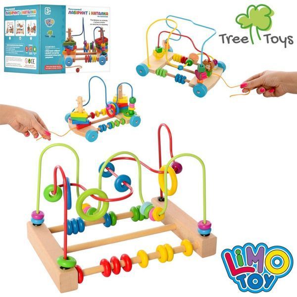 Деревянная игра для малышей лабиринт на проволке,&nbsp;счет, каталка -  Limo Toy 1241 - изображение