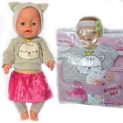 Фото товару Одяг для пупса Baby born бебі борн - светр з котиком, спідничка, памперс, соска,  OBB_2020_02
