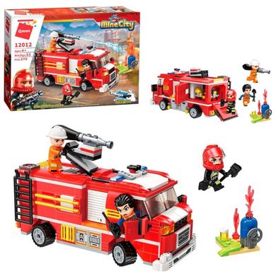 Конструктор - Пожарная машина с пожарниками и открывающимися дверьми, Qman 12012