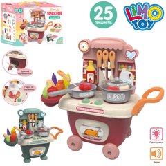Детские Кухни  - фото Игровой набор - игрушечная кухня на колесах с посудкой и продуктами (версии для мальчиков и девочек)