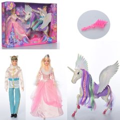 Набір - ляльки принц і принцеса з єдинорогом, який має крила,  68239