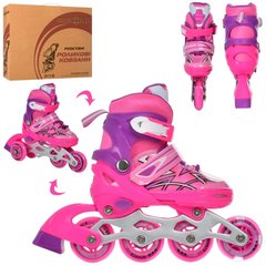Роликовые коньки - фото Ролики раздвижные 2 в 1 (27-30 размер), светящееся колесо - цвет розовый