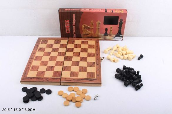 Фото товара - Шахматы деревянные - 3 в 1 + шашки и нарды, S3031,  S3031