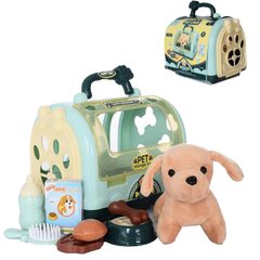 Фото товара - Игровой набор с мягкой игрушкой в виде собачки | переноска, аксессуары по уходу,  2220