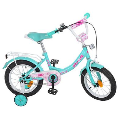 Детский двухколесный велосипед для девочки PROFI 14 дюймов цвет мята, Y1412 Princess,  Y1412