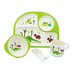 Бамбуковая посуда для детей – С динозавриками – 5 предметов  