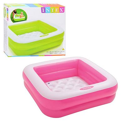 Фото товара - Детский надувной бассейн квадратный, размер 85-85-23 см, надувное дно, цвета для мальчиков и девочек, INTEX 57100