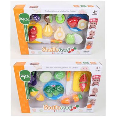 Игровой набор продукты на липучке фрукты или овощи 6 шт, досточка, нож, TP222-24,  TP222-24