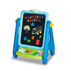 Мольберт синего цвета в виде настольного планшета - доска для магнитов и маркеров + доска для мела, Limo Toy AK 0006
