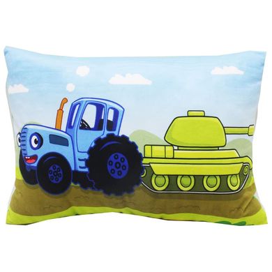 Декоративна подушка - синій трактор, що буксирує ворожий танк (українські тракторні війська)