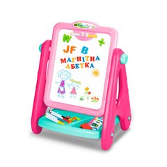 Мольберт рожевого кольору у вигляді настільного планшета - дошка для магнітів і маркерів + дошка для крейди, Limo Toy AK 0006 R