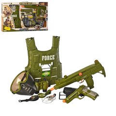 34280 - Набор военного для малышей с жилетом - зеленый цвет - укомплектован автоматом и другими аксессуарами