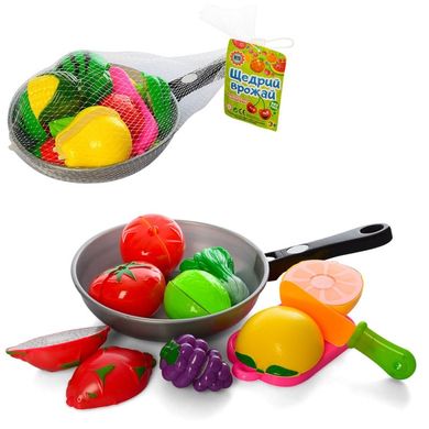 Фото товару Іграшкова сковорідка з набором овочів та фруктів на липучці,  3013C