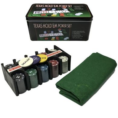 Фото товара - Покерный набор с номинированными фишками - 200 штук и сукном,  IGR38
