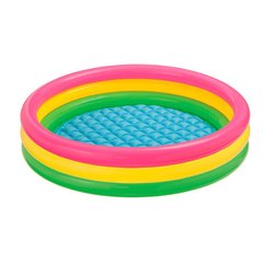 Детский надувной бассейн круглый - 3 кольца, для детишек от 2 лет, с надувным дном, INTEX 57412