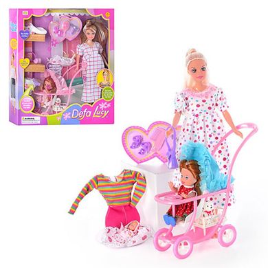 Кукла типа барби с дочкой (Дефа Defa с дочкой) беременная, аксессуары, коляска, 8049