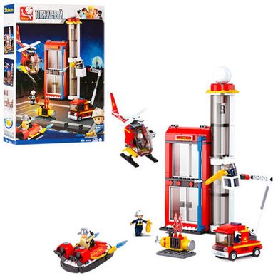 Конструктор Пожарный на 425 деталей - пожарная часть, пожарные спасатели, пожарный транспорт, Sluban M38-B0628