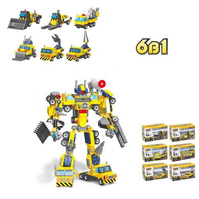 Фото товара - Конструктор - 7 в 1 | 6 машинок - строительная техника и 1 большой робот, Kids Bricks   KB 192