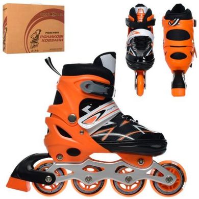 Фото товара - Роликовые коньки раздвижные (35-38 размер), светящееся колесо - черно-оранжевый, Profi A 4142-M-OR