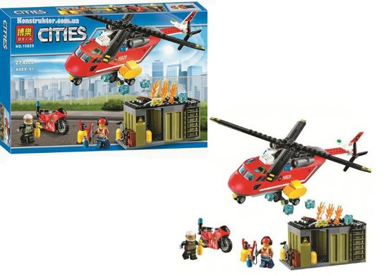 Конструктор Пожарный - пожарные спасатели, пожарный транспорт - вертолет, аналог лего 10829