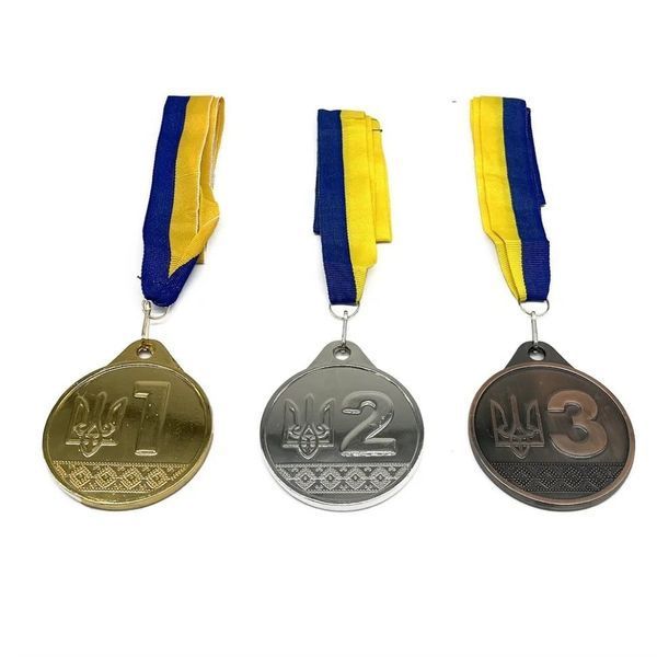 Медали для награждения лучших &mdash; 1, 2, 3 место, лента &mdash; флаг Украины -   NE-LG-L123 - изображение