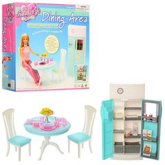Мебель для куклы барби Кухня, стол, стулья, холодильник, посуда, мебель для домика барби, Глория,  2812