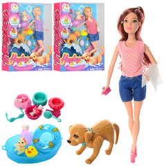 Фото товара - Кукла с собачкой, набор для купания, круг, аксессуары,  HB015