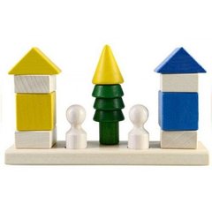Детские пирамидки, кубики - фото Деревянная игра для малышей конструктор - городок (12 деталей), Ду-27