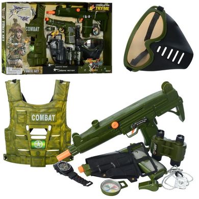 Детский игровой набор военный комбат жилет, маска, пистолет, 33480