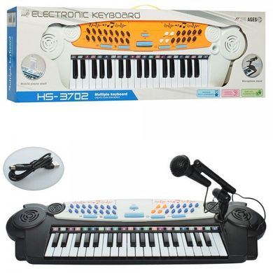 Синтезатор - 37 клавиш с микрофоном, MP3, работ от сети и батареек, HS3702AB,  HS3702AB