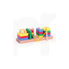 Детские пирамидки, кубики - фото Деревянная игра для малышей пирамидка геометрия, шнуровка Д084у