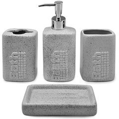 Фото товара - Набор постаканников в ванную - 4 предметов, диспенсер для мыла, керамика в стиле бетон,  R30147
