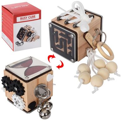 Деревянный бизи-куб - развивающая игрушка для малышей,  MD 1706