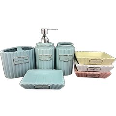 Фото товара - Керамические стаканы для украшения ванной - 4 предмета, с диспенсером для мыла ,  TD00609