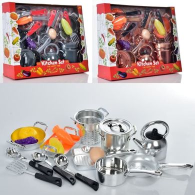 Фото товара - Набор игрушечной посуды, стилизована под металл - сковородки и кастрюли ,   LN1030B-E-C