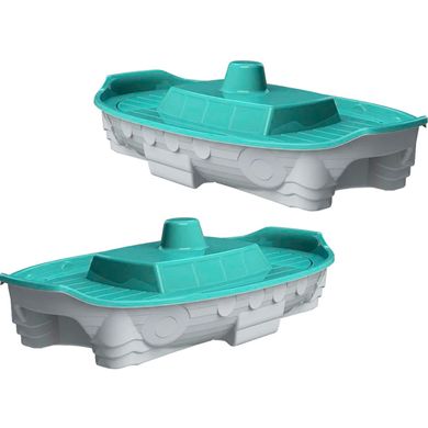 Фото товара - Песочница для игр с песком в виде лодки, поставляется с крышкой, цвет бело-голубой, длина 1,4 м, Долони  03355/4