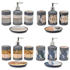 Фото товара - Керамический набор в ванную 4 предмета, с диспенсером для мыла и подстаканниками для щеток,  TD00611