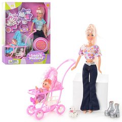 Кукла - мама с коляской и ребенком, - в наборе есть собачка, Defa 20958